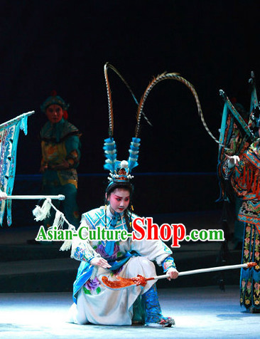 Ancient Chinese Beijing Opera Costumes and Hair Accessories Complete Set
