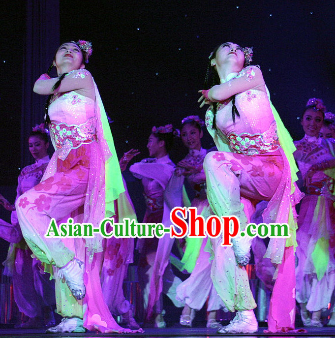 Stage Performance Chinese Classical Dance Costumes and Hair Accessories Complete Set for Women