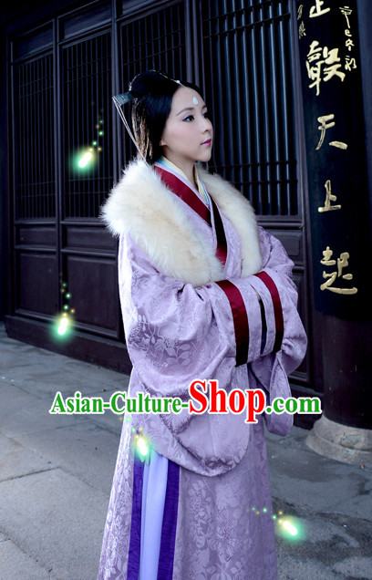 Chinese Traditional Queen Han Fu Clothes Oriental Costumes and Hair Accessories Complete Set for Ladies