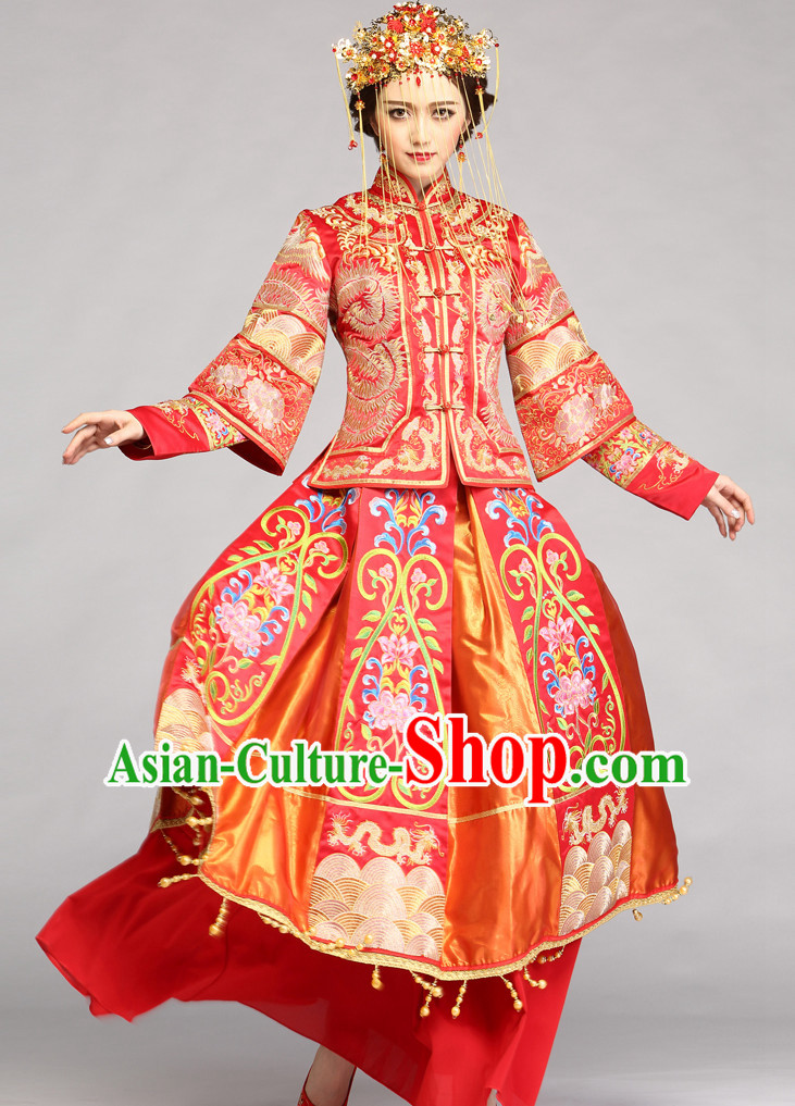 Top Traditional Chinese Ceremonial Wedding Dress and Hair Accessories Complete Set for Brides