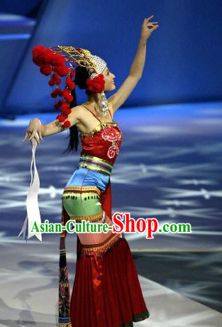 Traditional Chinese Minority Clothes and Hat Complete Set for Women