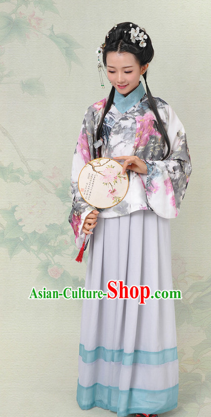Chinese Hanfu China Shopping Asian Fashion Plus Size Clothing Clothes online Oriental Dresses Ancient Ming Dynasty Costumes and Hair Accessories Complete Set