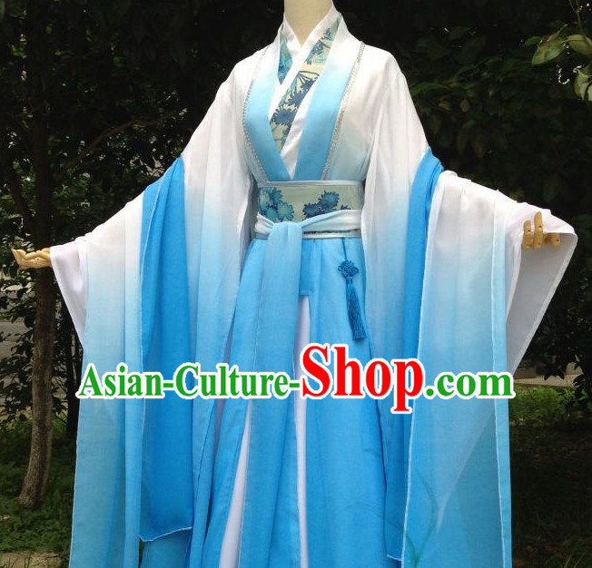 Color Transition Blue Ancient Chinese Costumes Complete Set for Women