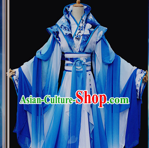 Color Transition Blue and White Ancient Chinese Queen Costume Complete Set for Women