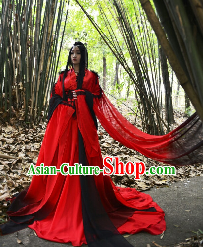 Red Long Trail Ancient Chinese Princess Costumes Complete Set for Women