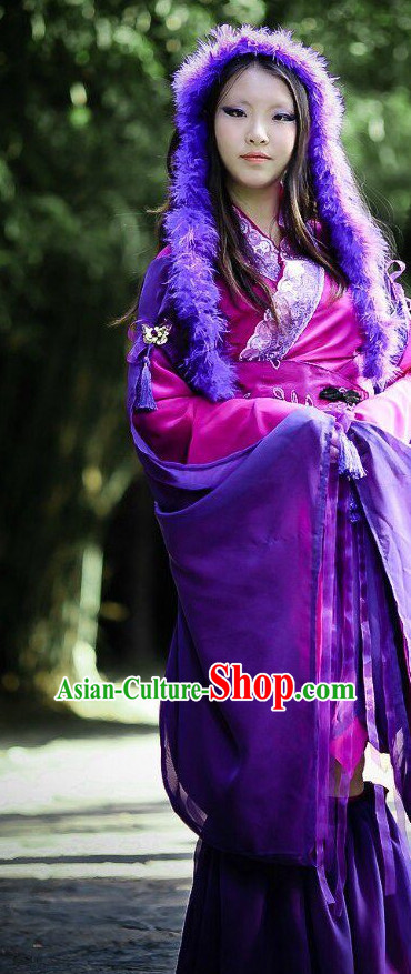 Purple Ancient Chinese Swordwoman Clothes Complete Set for Women