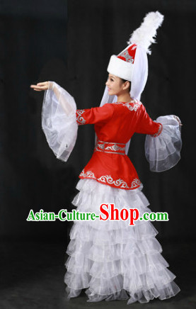 Traditional Chinese Ewenki Clothes and Hat Complete Set for Women