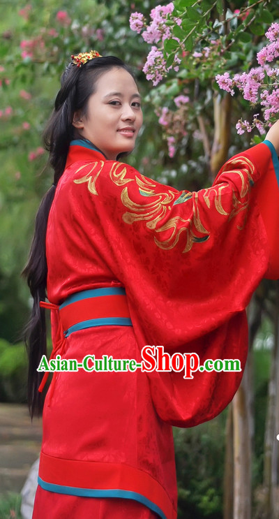 Chinese Traditional Red Bridal Dress and Hair Accessories Complete Set for Women