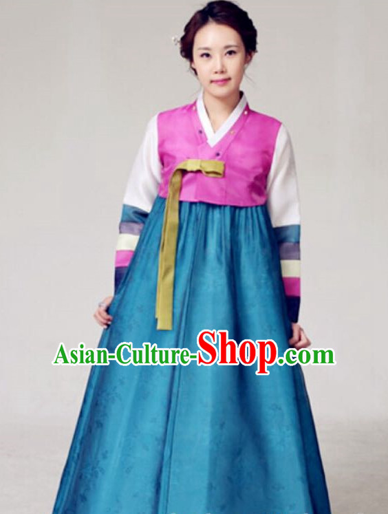 Custom Made Korean Fashion Hanbok and Hair Accessories Complete Set for Ladies