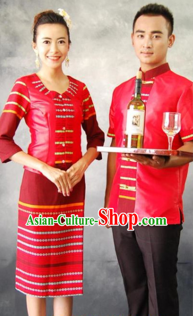 Lucky Red Thailand Traditional Clothes 2 Sets for Men and Women