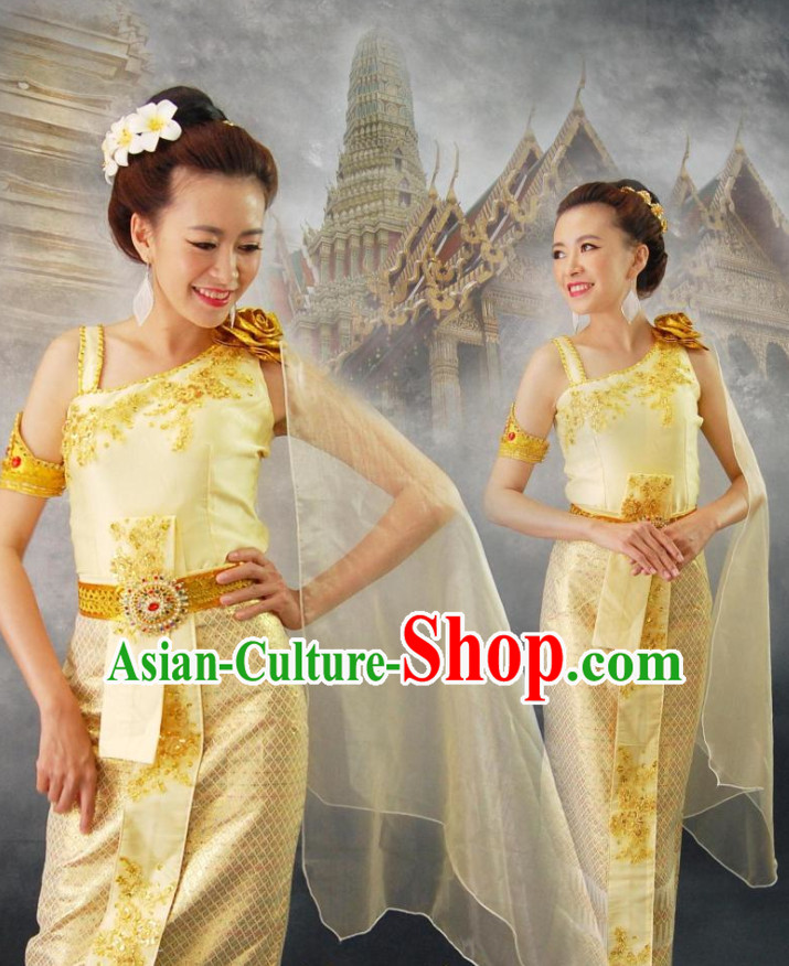 Traditional Thailand National Dance Costumes and Hat Complete Set for Women...