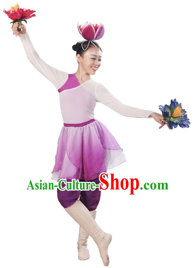 Purple White Flower Dancewear and Flower Hair Decorations Complete Set for Women