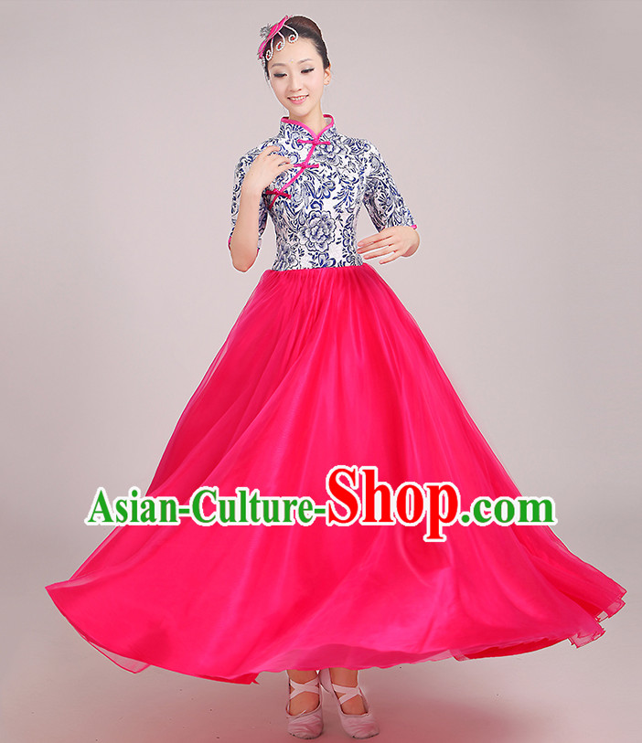 Chinese Classical Singing Group Dance Costumes and Headpieces Complete Set for Woen