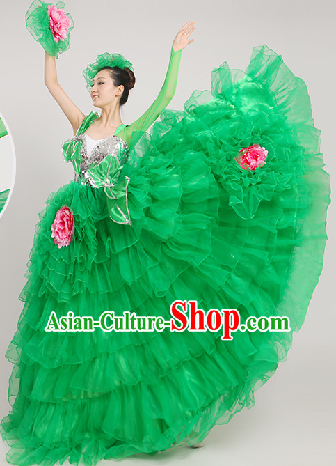 Chinese Ballroom Dancing Fan Dance Costume for Women