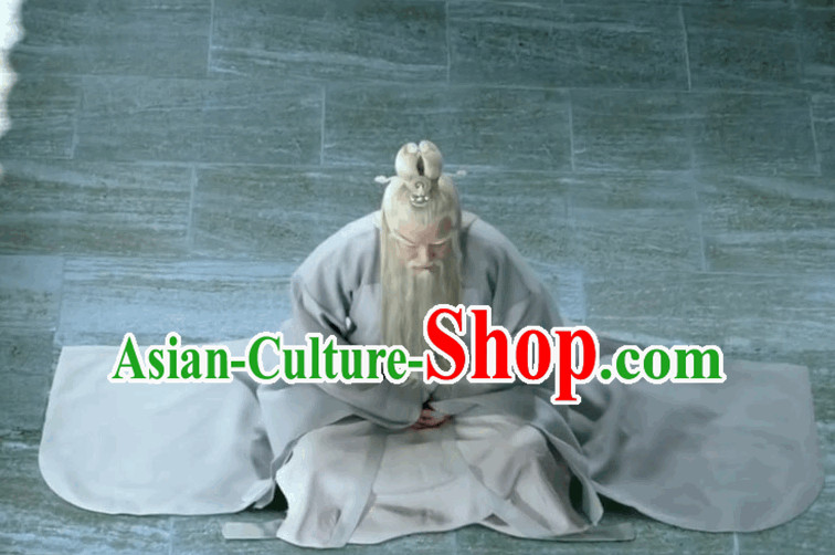 Chinese White Fairytale Tai Shang Lao Jun Laotse Wise Men Hanfu Costume Complete Set