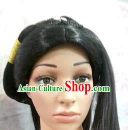 Chinese Ancient Swordswoman Black Long Lady Hair extensions Wigs Fascinators Toupee Long Wigs Hair Pieces and Accessories