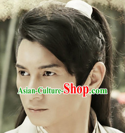 Chinese Ancient Swordsmen Black Long Lady Hair extensions Wigs Fascinators Toupee Long Wigs Hair Pieces and Accessories