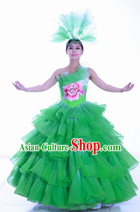 Chinese Made to Order Folk Dance Costume and Headpieces Complete Set
