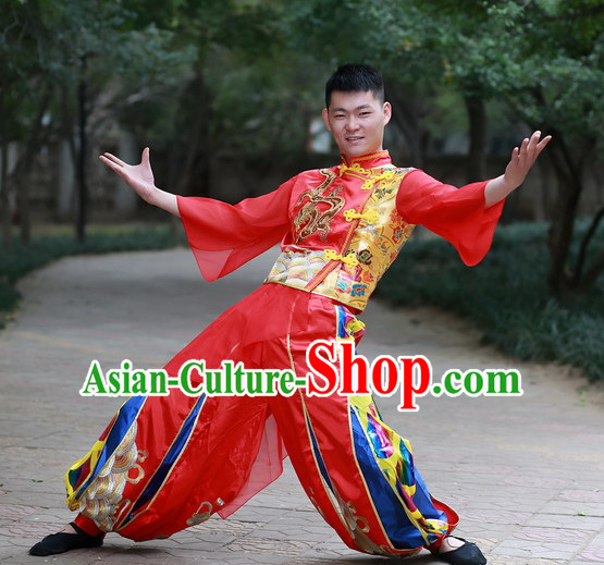 Chinese Made to Order Folk Drum Dance Costume and Headpieces Complete Set for Men