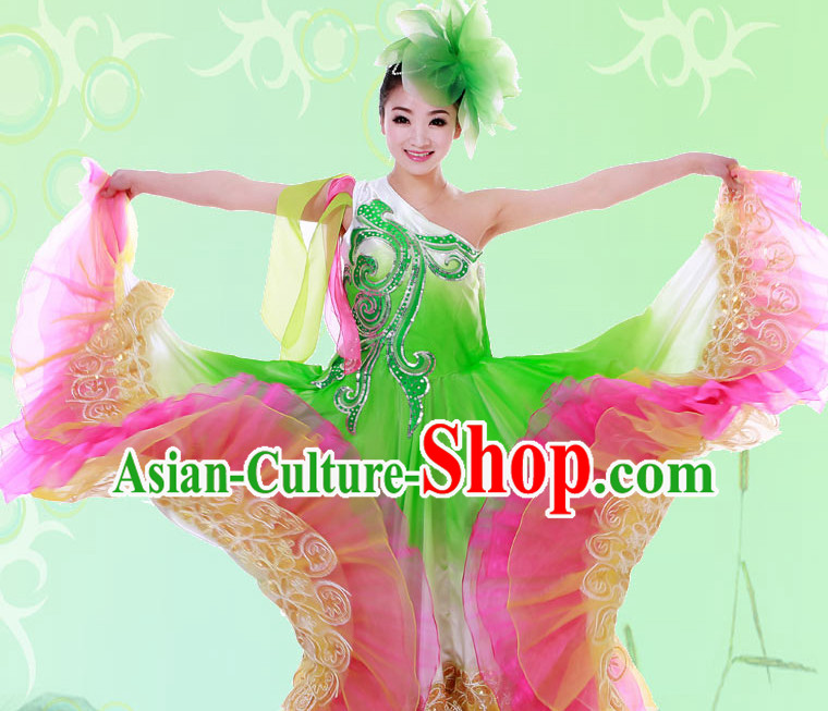 Chinese Custom Made Folk Festival Celebration Dance Costume and Headpieces Complete Set for Women