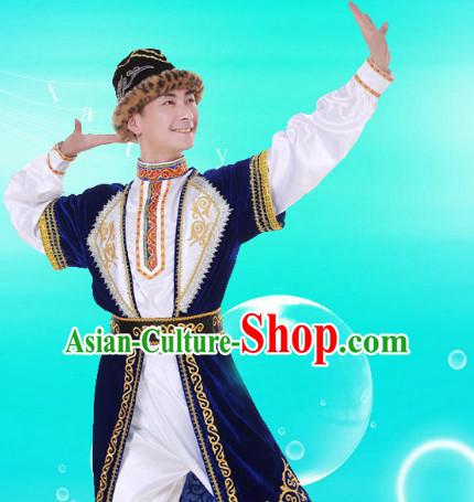 Chinese Custom Made Folk Xinjiang Dance Costume and Headpieces Complete Set for Men