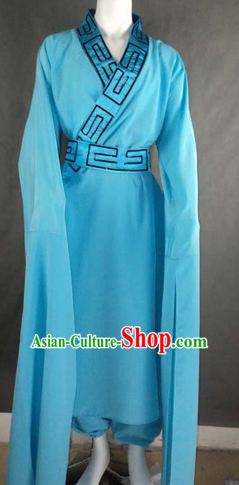Blue Chinese Quality Classical Dance Costume and Headwear Complete Set for Men