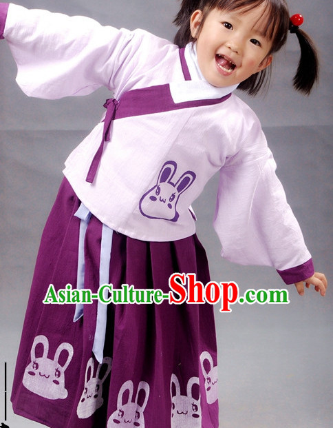 Hands Painted Chinese Kids Rabbit Hanfu Costume Ancient Costume Traditional Clothing Traditiional Dress Clothing online