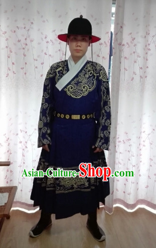 Chinese Ming Dynasty Male Official Uniform and Hat Complete Set