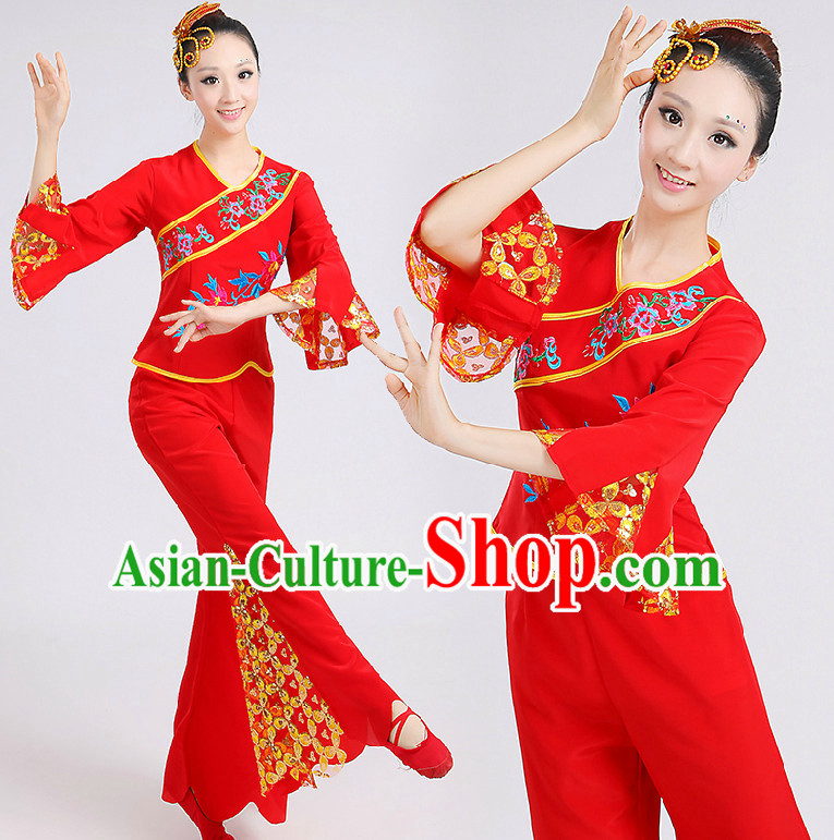 Chinese Red Folk Dance Costumes Group Dancing Costume Dancewear China Dress Dance Wear