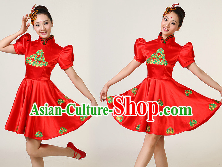 Asian Dance Costumes Competition Costumes Dancewear China Dress Dance Wear and Headpieces Complete Set