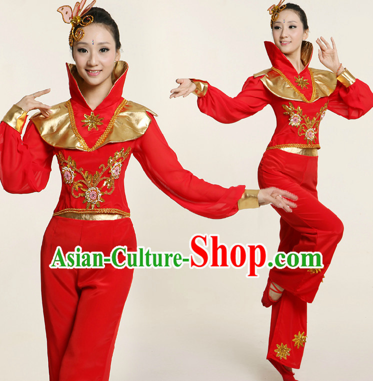 Chinese Dance Costume Competition Costumes Dancewear China Dress Dance Wear and Headpieces Complete Set