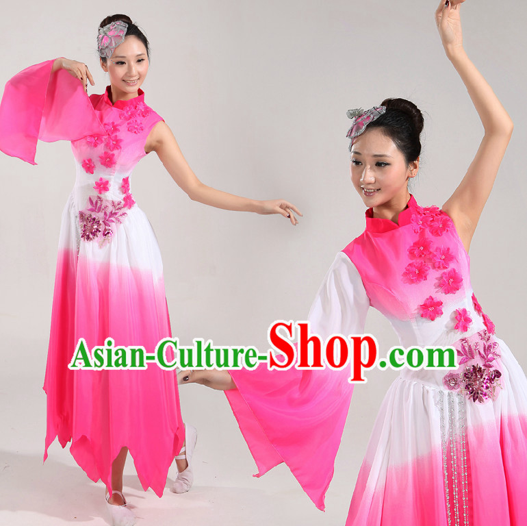 Asian Dance Costume Competition Costumes Dancewear China Dress Dance Wear and Headpieces Complete Set