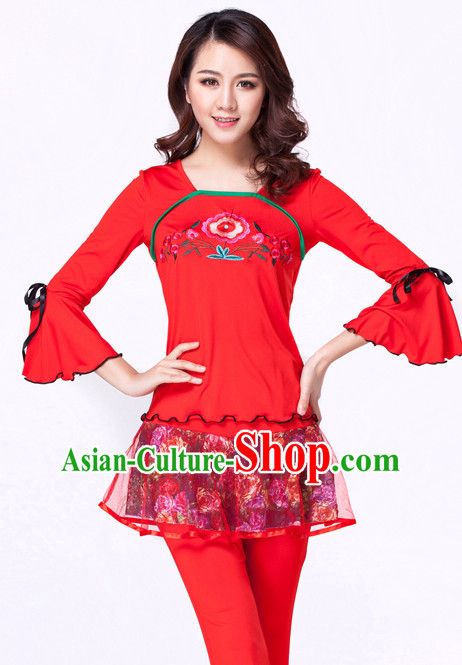 Red Chinese Style Parade Modern Costume Ideas Dancewear Supply Dance Wear Dance Clothes Suit