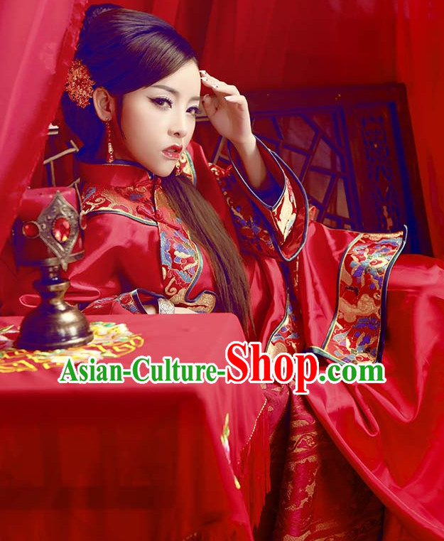 Chinese Mandarin Traditional Bridal Wedding Dress and Hair Accessories Complete Set