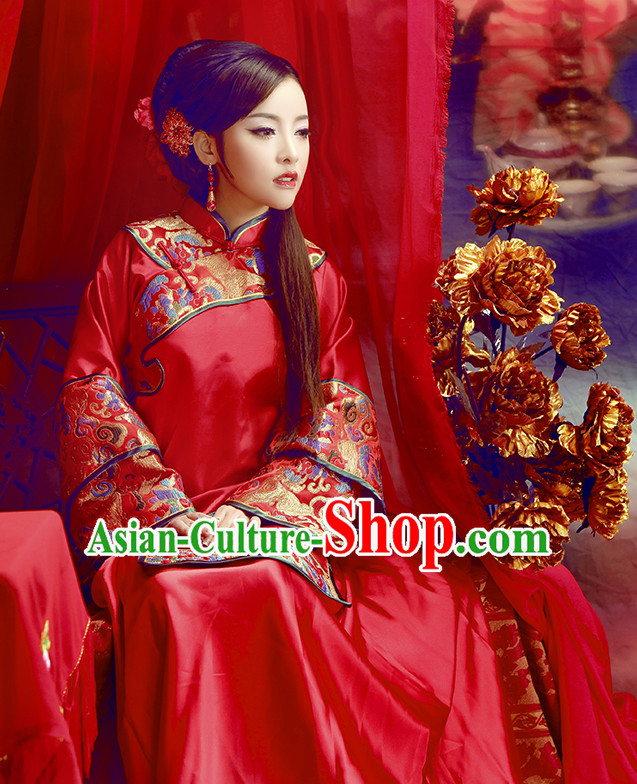 Chinese Mandarin Traditional Bridal Wedding Dress and Hair Accessories Complete Set