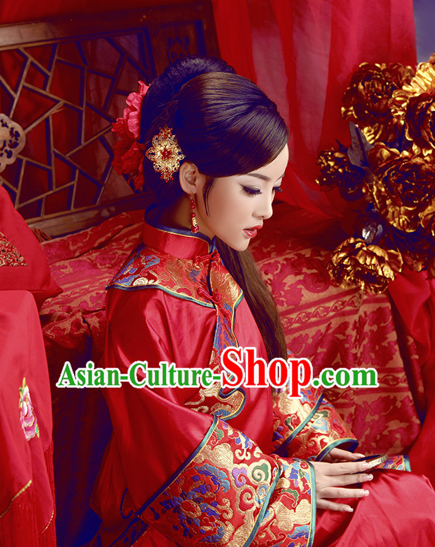 Chinese Mandarin Traditional Bridal Wedding Dress and Hair Accessories Complete Set