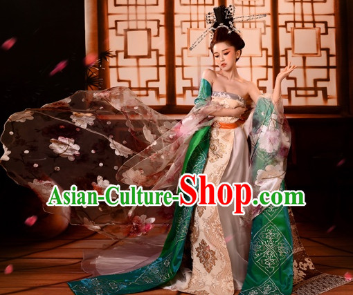 Ancient Chinese Geisha Beauty Hanfu Costume and Hair Accessories Complete Set