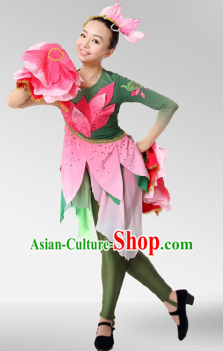 Chinese Stage Celebration Flower Lotus Dancewear Dancing Costume Complete Set for Women