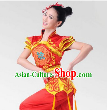 Chinese Stage Celebration Fan Dancewear Dancing Costume Complete Set for Women