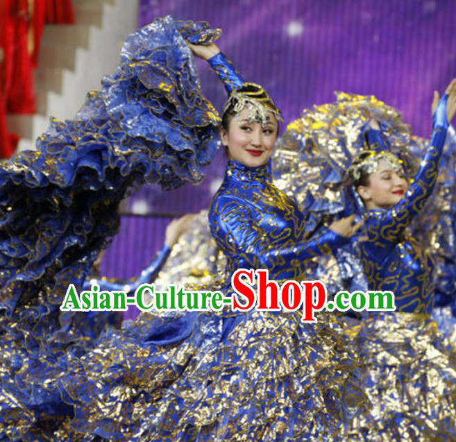Chinese Lunar New Year Party Dance Costume and Head Pieces Complete Set for Women