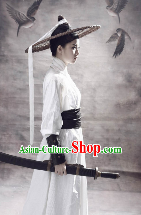 Ancient Chinese Swordsmen Costume and Hat Complete Set