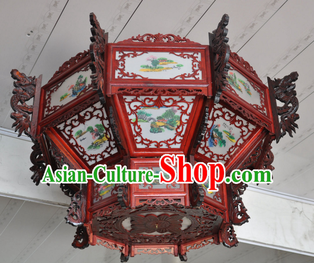 Chinese Classical Handmade and Carved Octagonal Hanging Dragon Palace Lantern