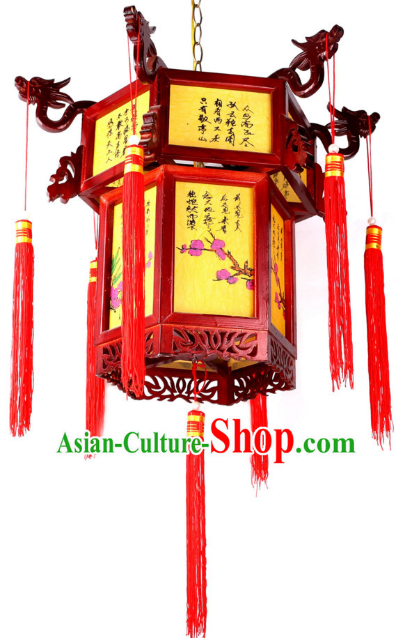 Traditional Chinese Classical Natural Wood Hanging Palace Lantern