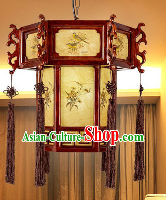 Traditional Chinese Classical Natural Wood and Carved Hanging Palace Lantern