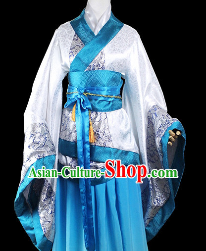 Blue White Traditional Chinese Classical Female Wife Clothing Complete Set