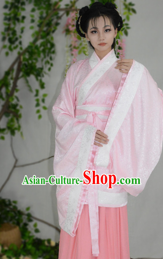 Ancient Chinese Han Dynasty Hanfu Garment Clothing and Hair Accessories Complete Set for Women