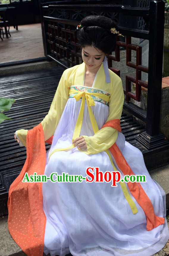 Ancient Chinese Tang Dynasty Hanfu Garment Clothing and Hair Accessories Complete Set for Women
