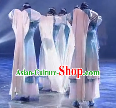 Chinese Classical Water Sleeve Shuixiu Dance Costumes and Headpieces Complete Set for Women