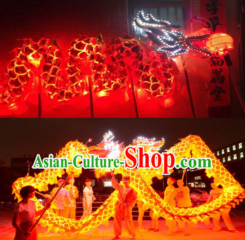 LED Gold Dragon Dance Costumes Complete Set for 7-8 People