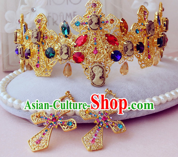 Romantic Bridal Princess Royal Wedding Crown Hair Accessories Hair Jewelry Headwear and Earrings